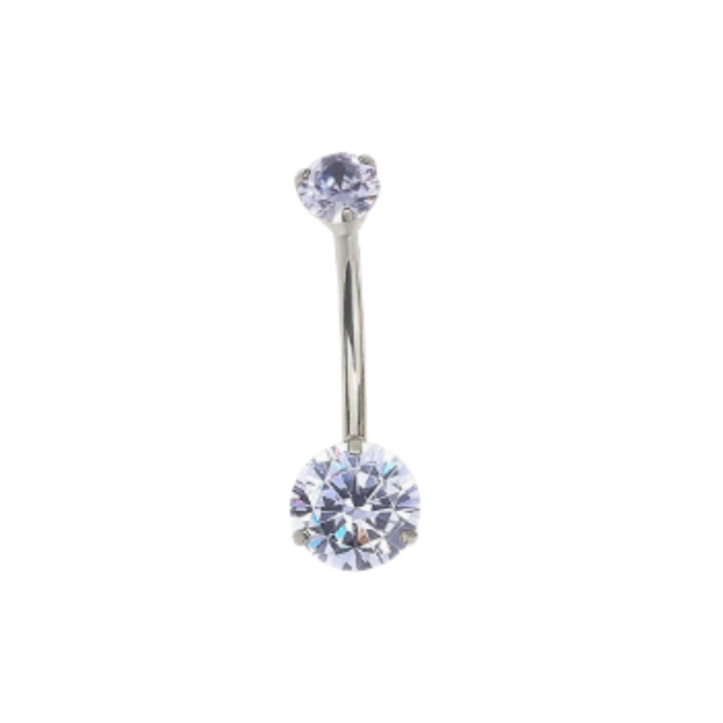 G23 Titanium Three-Prong Double-Head Zircon Internal Thread Navel Ring - Super Shiny Round CZ Belly Button Jewelry detail image 16