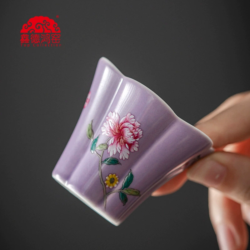 德鸿窑 Dielianhua flower mouth cup macaron glaze ceramic tea cup master cup female tea set tea cup drinking tea