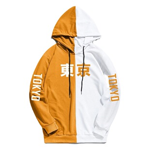 [Spot Wholesale] Men's Spring and Autumn Trendy Pullover Sweater Tokyo Printed Color Matching Thin Lazy Hoodie