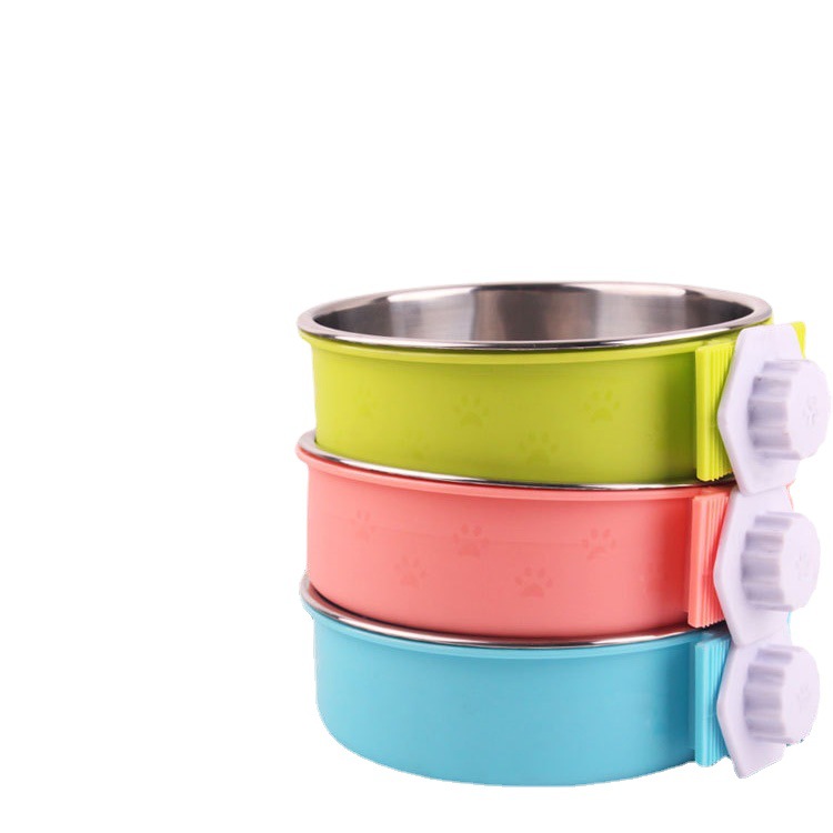 Nueva Pet Bowl alimentador gato tazón mascota perro de acero inoxidable tazón perro jaula colgante fijo perro tazón fábrica al por mayor