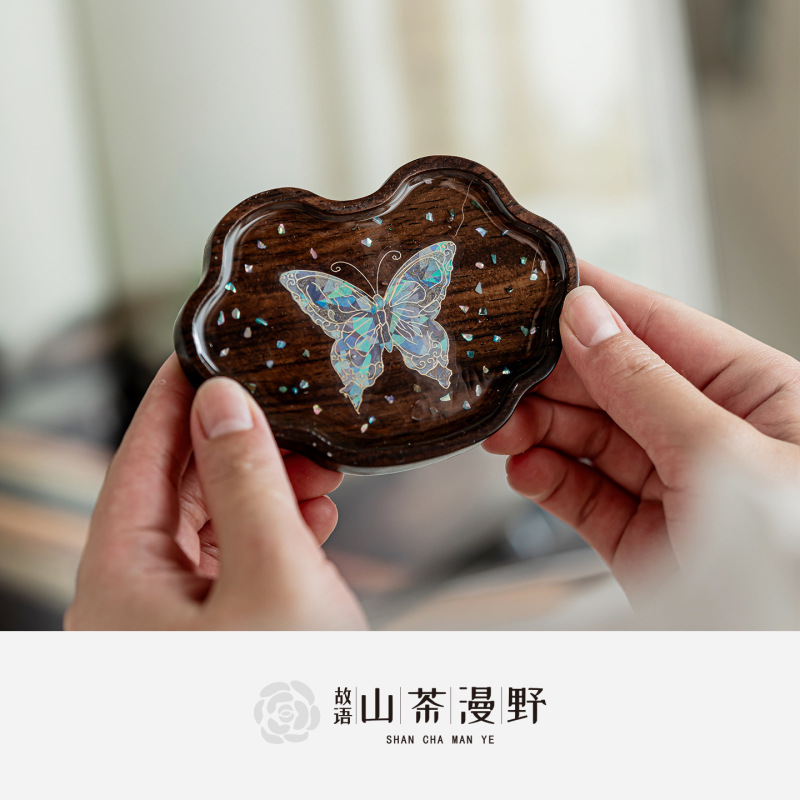 黑檀木仿螺钿蝴蝶茶杯垫新中式国潮风防烫隔热茶壶垫精致杯托茶托|undefined