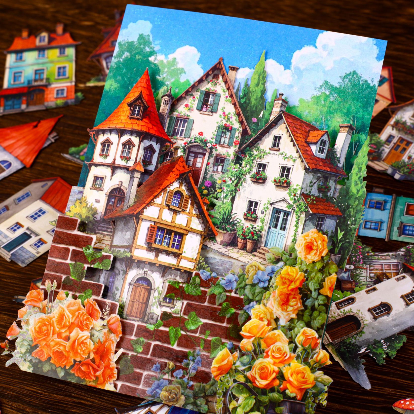 Retro Story Retro Fairy Tale Mushroom House Sticker Paquete de pegatinas de material de bricolaje de la serie Fairy Tale House