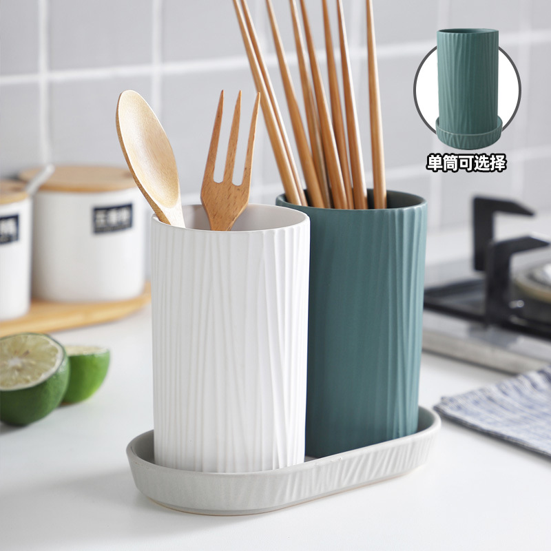 Tubo de palillos de almacenamiento de cocina nórdica tubo de palillos de cerámica con placa de drenaje palillos domésticos jaula palillos de hotel estante palillos cesta estante de almacenamiento