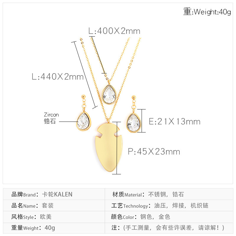 fashion creative stainless steel rhinestone earrings necklace set wholesale Nihaojewelry