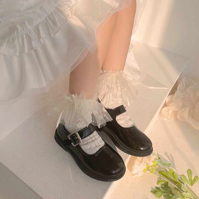 Hotmoon japonés dulce flor hilo arco hueco amor algodón calcetines princesa calcetines Corea del Sur niñas pila Calcetines