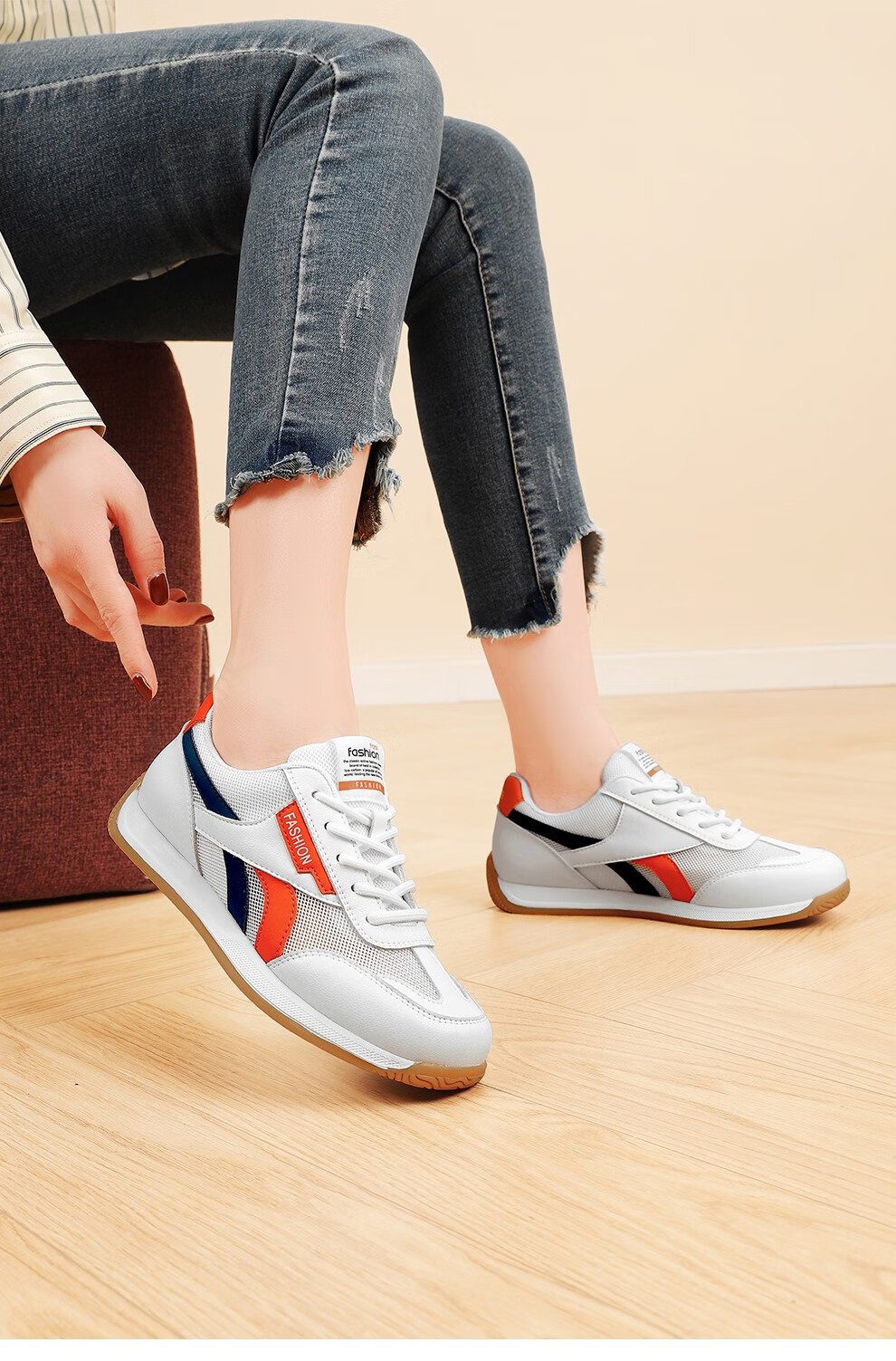 Giày thể thao nữ Dunhu dáng sneaker lưới thoáng khí, phối trắng học sinh xuân hè — Trắng cam 58369-1, 58369 Trắng xám Xuân Thu, Màu xám trắng 58369-1, 58369 Trắng cam Xuân Thu chi tiết 1