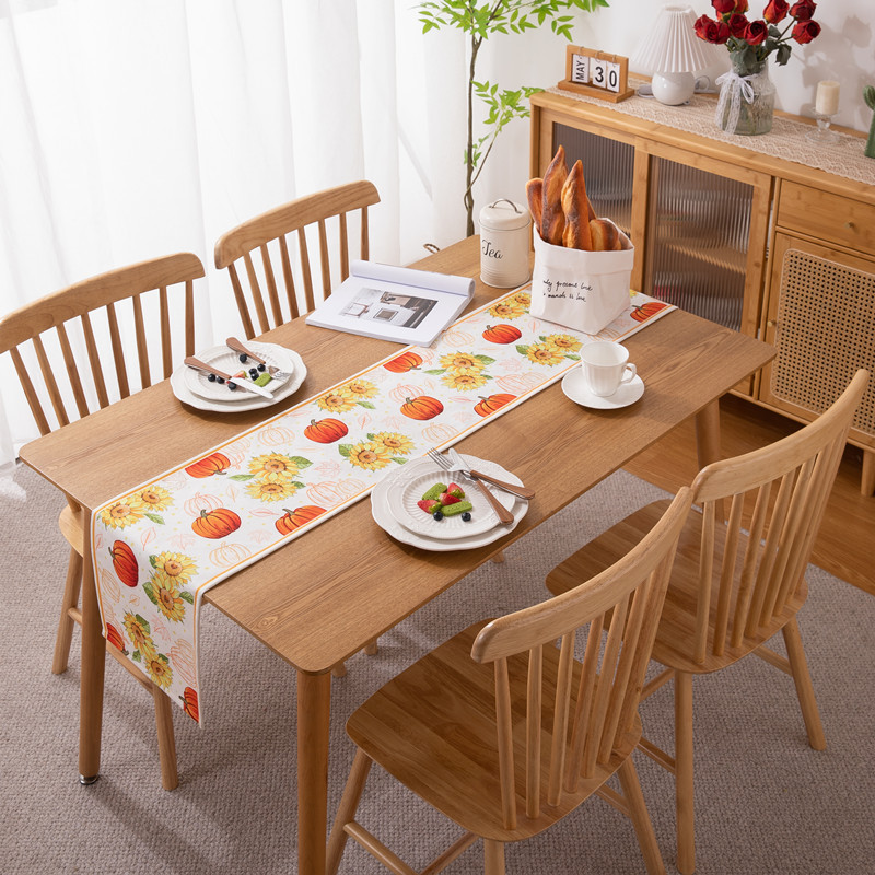 Grensoverschrijdende polyester-katoenen digitale print Thanksgiving pompoen herfst oogst oranje tafelloper/tafelkleed_voghion.com