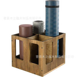 复古木质瑜伽垫收纳架木质支架健身配件泡沫滚轮收纳盒4槽收纳架