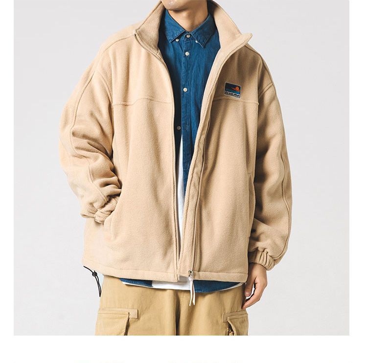 Herren-Fleecejacke mit Stehkragen, Reißverschluss und Sherpa-Futter (Schwarz/Grün/Khaki, M-3XL)_voghion.com