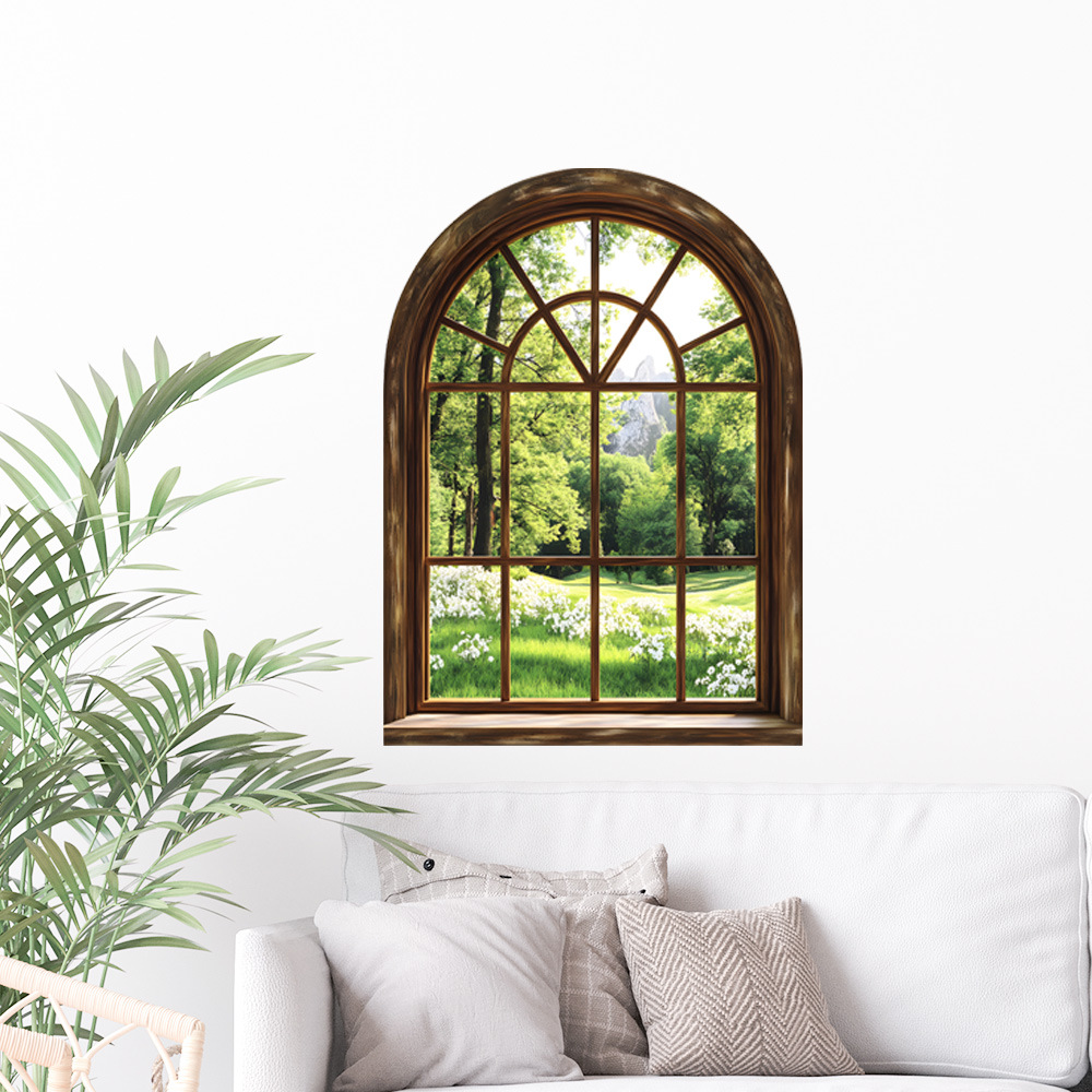 创新复古假窗绿植卧室客厅玄关宿舍家居墙壁装饰贴纸自粘批发跨境