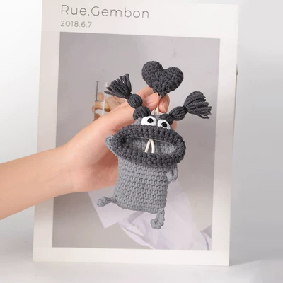 Cute Internet Celebrity Car Key Static Rod/Key Bag - hand-knitted-gray-bamboo-braid-universal-99-car-key-full-cover-protection