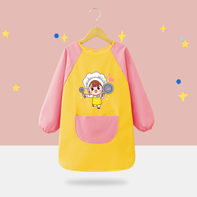 子供用防水絵画服幼稚園プリントスモックスタジオプリント防水逆着用エプロン男の子と女の子用|undefined