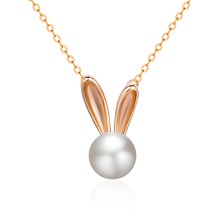 跨境新品热卖S925纯银珍珠兔子耳朵项链韩版个性百搭可爱锁骨链