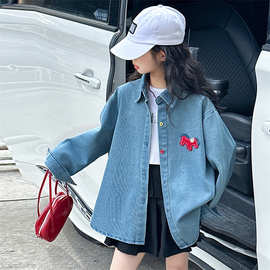 女童小马牛仔衬衫春秋季2026新款中大儿童洋气百搭衬衣初中生外套