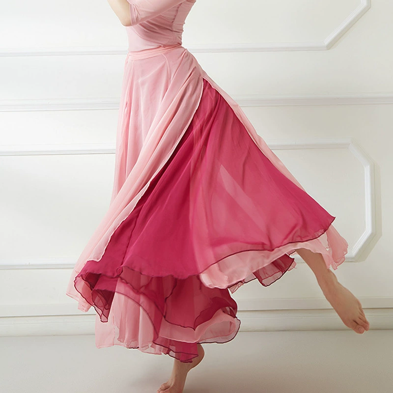 Chinese Classical Dance Half-Body Skirt, 720° Elegant Double-Layer Silk, Stage Performance