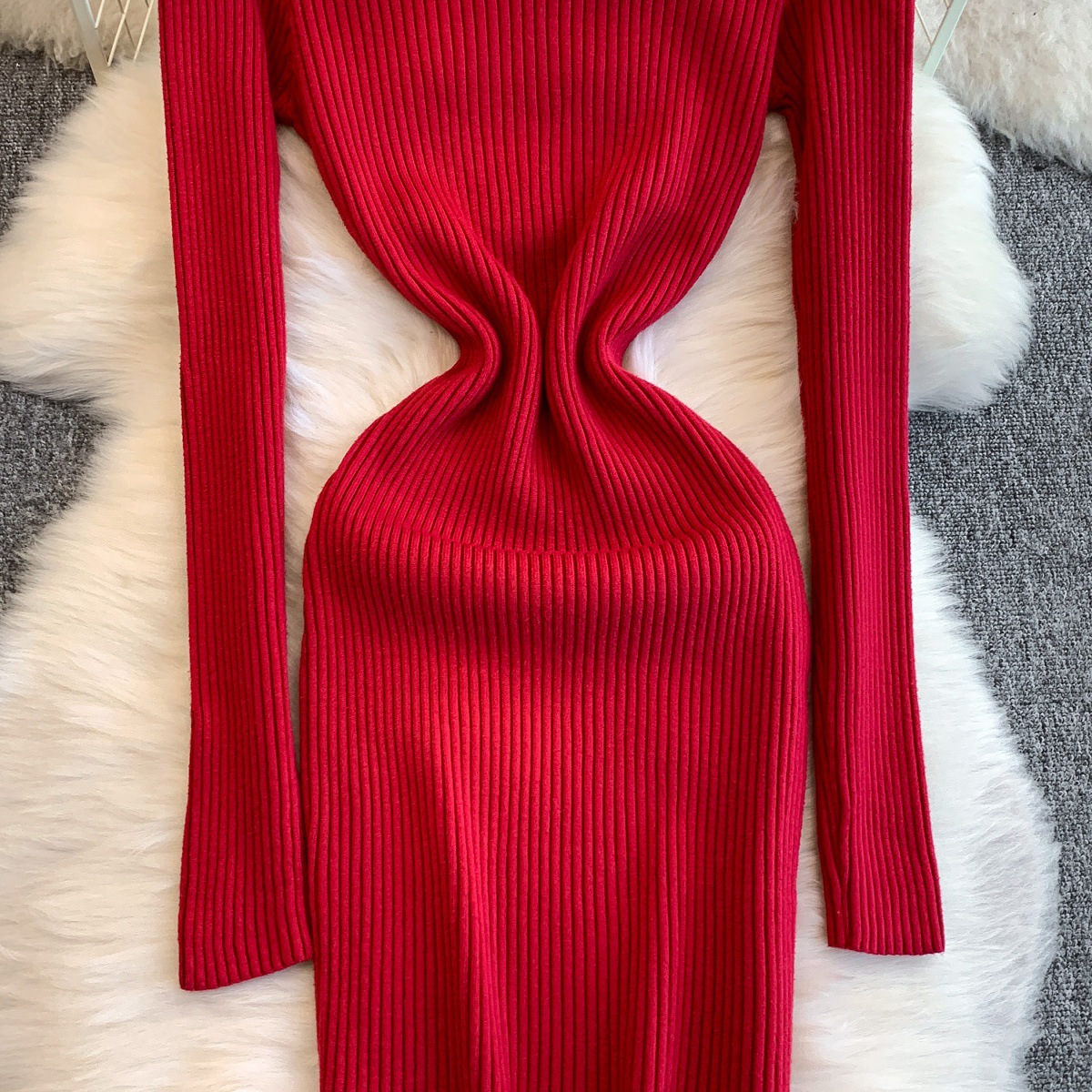 Women's Ribbed Sweater Dress Midi Slimming Knit Dress For Women_voghion.com