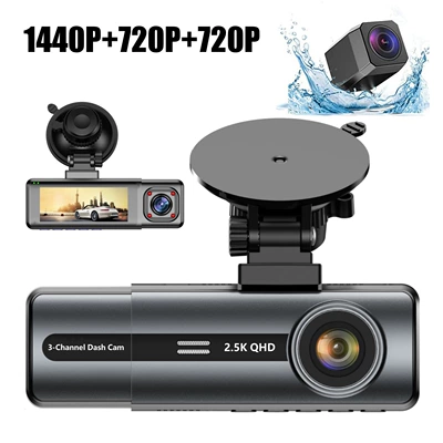4K Ultra HD Triple-Camera Dash Cam with Wide-Angle Night Vision and Parking Monitoring, Complete Set of Accessories