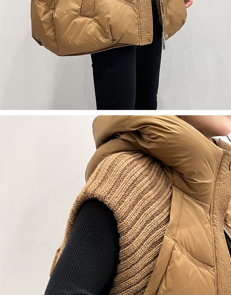 Damenbekleidung Gestrickte Ärmel Warme Jacke Weste für Damen 2024 Winter Neue Art Mode Kapuzendesign Warme kleine Außenweste_voghion.com