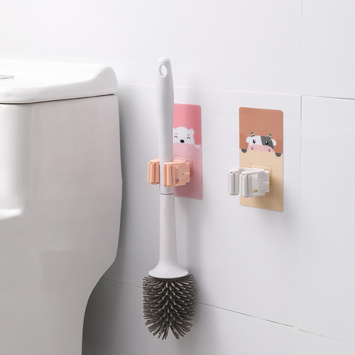 Household cartoon bear wall-mounted mop clip bathroom traceless powerful hanger bathroom punch-free storage mop rack