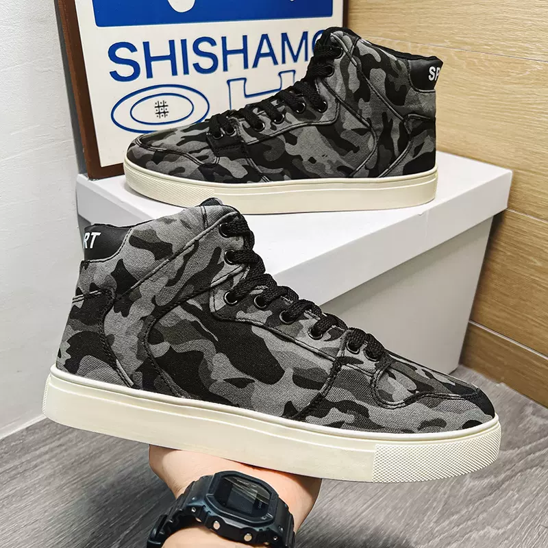 新款跨境大码47男鞋帆布鞋休闲高帮板鞋男士防滑耐磨板鞋韩版男士