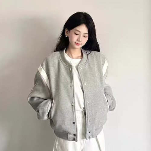 Gray Baseball Jacket Women's Autumn 2025 New Popular Style Petite Chanel-Style Loose Jacket Short Top