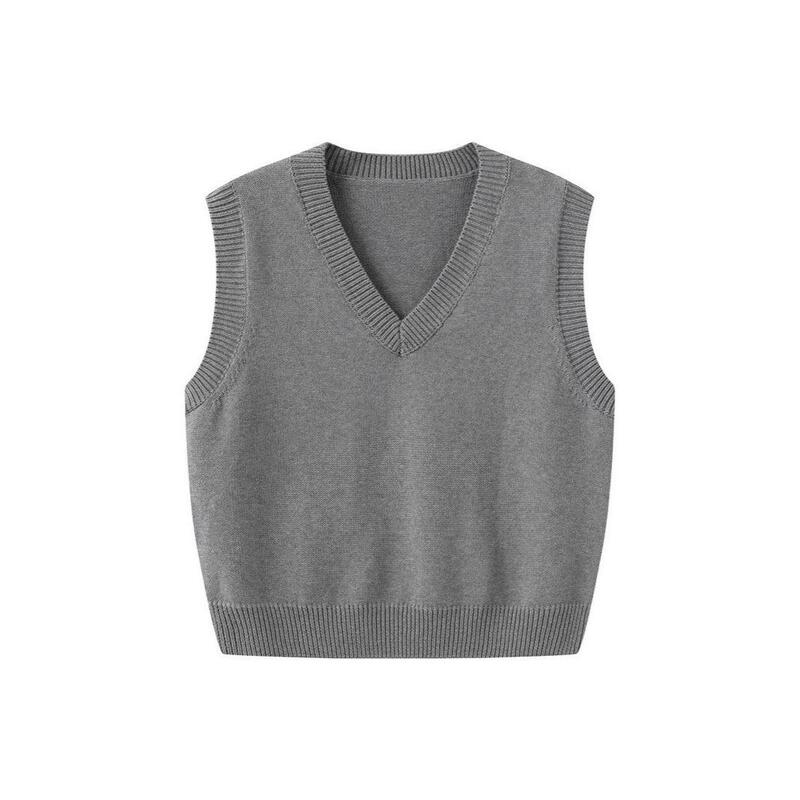 100% Cotton Non-Pilling Knitted Vest for Women Spring and Autum V Neck Gray Sleeveless Pullover Sweater Vest Layered Waistcoat