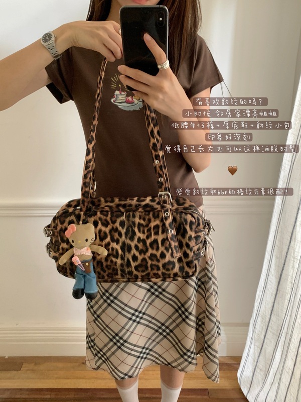IAC小狗绿自制豹纹系列 韩女辣妹小众博主机车波士顿高级感单肩包|undefined