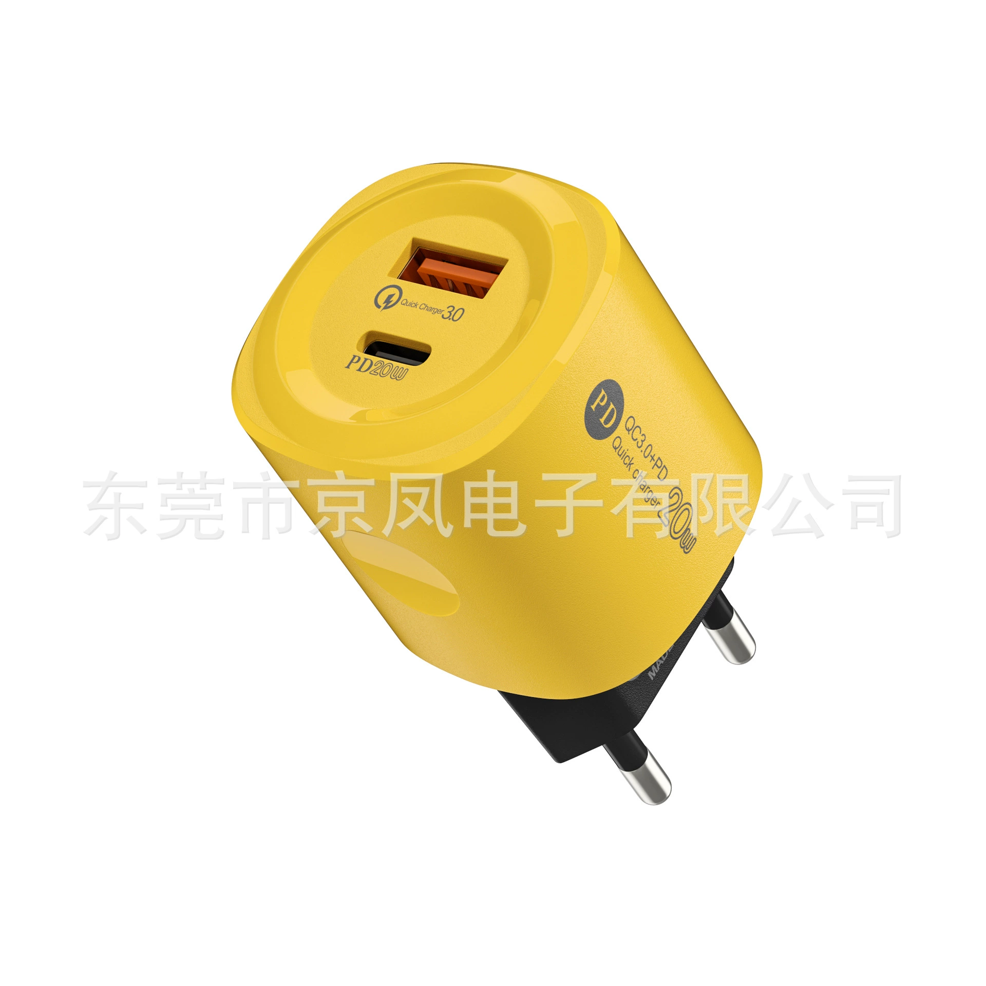 Квадратный ПК жёлтый круглый корпус 1USB+1PD двойной порт, совместим с зарядными головками для телефонов Apple и Android, стандарты ЕС/США
