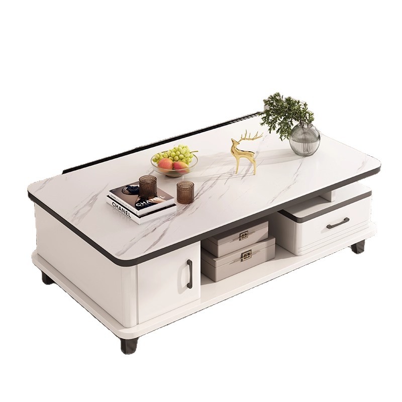 Mesa de té sala de estar doméstica pequeña casa 2026 nueva mesa de vidrio cuadrada creativa moderna simple mesa de té de roca