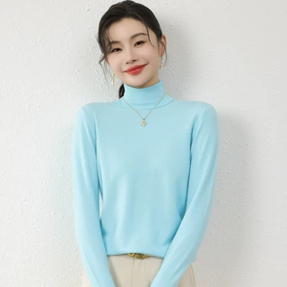 跨境秋冬高领打底衫女百搭套头翻领毛衣修身针织衫内搭洋气上衣爱