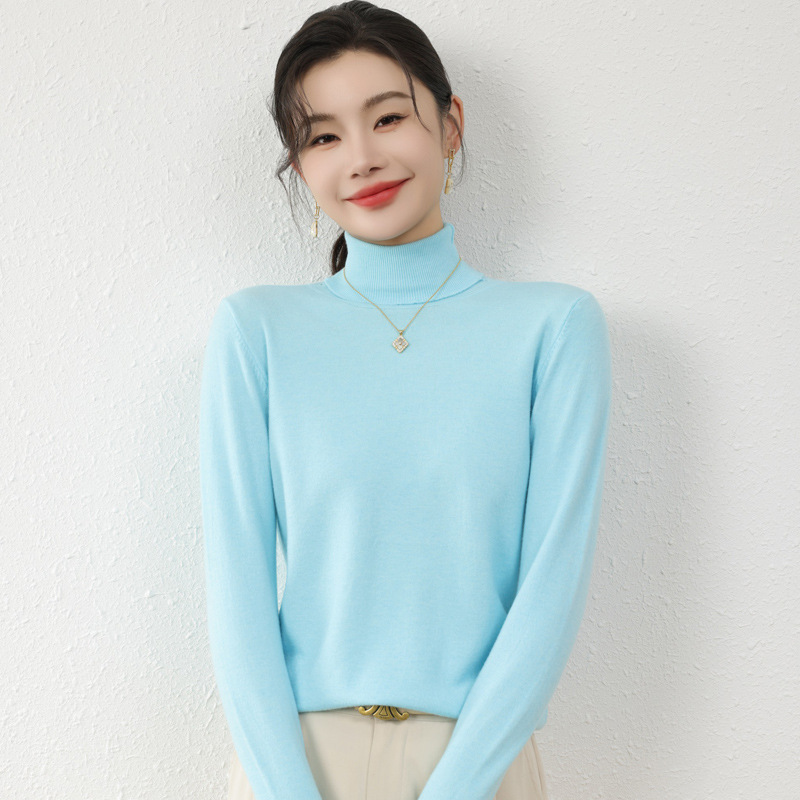 Cross-Border Autumn and Winter Turtleneck Base Shirt for Women Versatile Pullover Collar Sweater Slim Knit Top Stylish Inner Wear