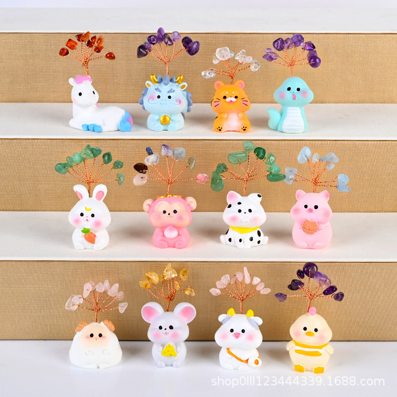 Natural Crystal Tree Ornaments Crafts Amethyst Zodiac Base Crystal Tree Home Office Desktop Craft Tree