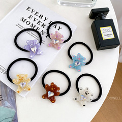 Dewei Jewelry Diamond-Inlaid Acetate Hair Ties, High-Elastic Styling Bands for Ponytails, Cute Little Bear Headwear Hairbands