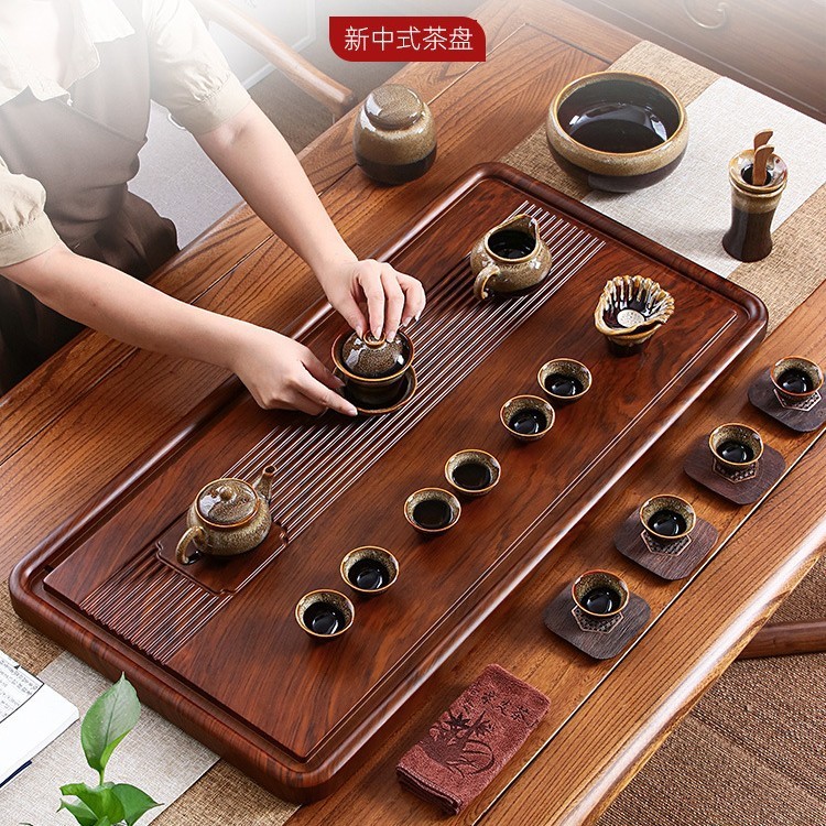 实木茶盘家用整块长方形简约功夫茶具套装排水中式新款客厅泡茶台|undefined