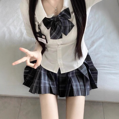 JK制服チェック柄スカートセット、ホットガール、純粋な欲望、痩身、学校用品、夏のウエストと胸の露出、JK制服、本物のオリジナル