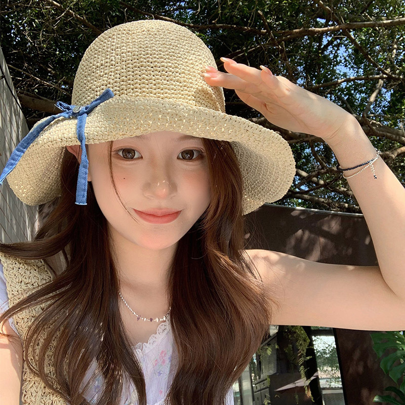 Hepburn Style Straw Hat For Women, Large Brim Foldable Sunshade_voghion.com