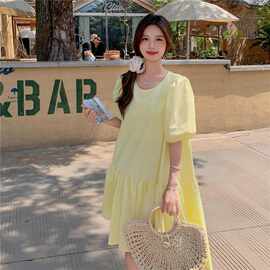 甜美小清新奶黄色连衣裙女2025夏季新款森系少女小个子宽松娃娃裙