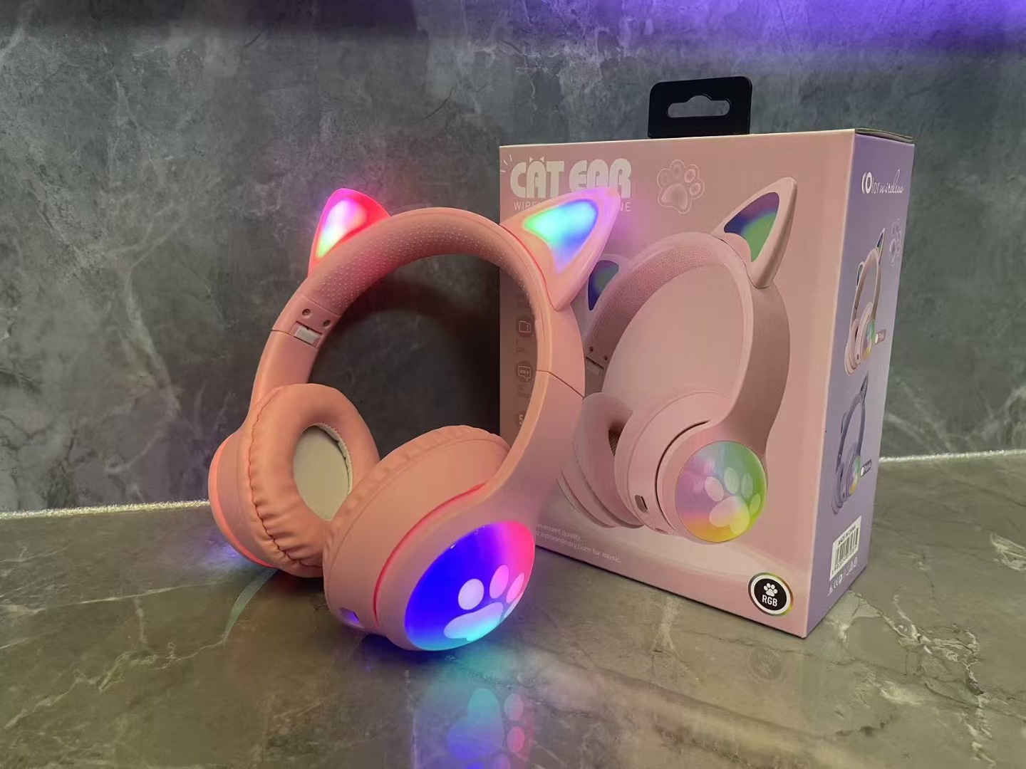 Nuevos dibujos animados transfronterizos RGB iluminados lindos oídos de gato garras de gato auriculares Bluetooth inalámbricos auriculares de juego image 7
