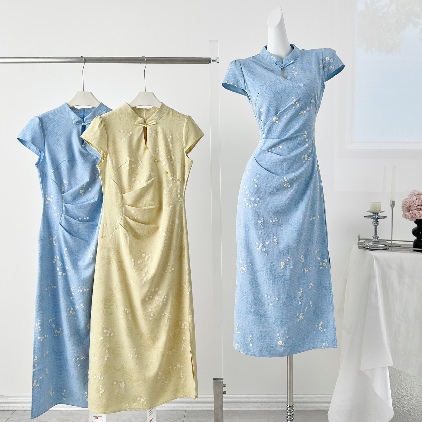 Like New, Modern Chinese-style Jacquard Improved For Women, Stunning Summer Cheongsam With A Collared Waist-cinching_ecoleips.com