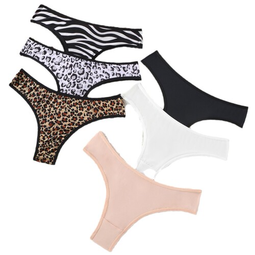 New sexy hollow-out leopard print zebra women's underwear breathable thong elastic low-rise T-pants 204