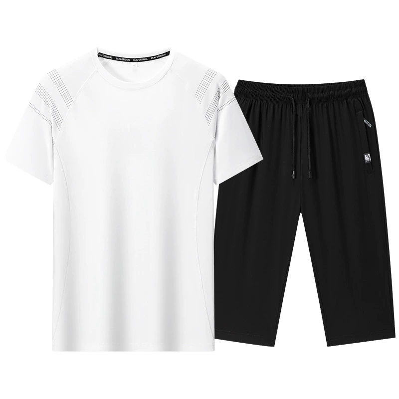 Silk sports suit, shorts, men's T-shirt, trousers, with short sleeve
