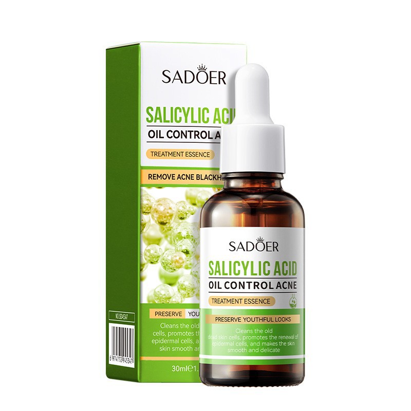Esencia facial SADOER con ácido salicílico 30ml, texto completamente en inglés, control de grasa y eliminación de acné, cosmético transfronterizo