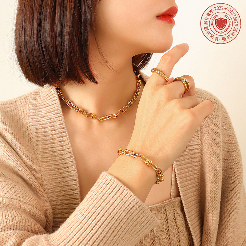 Europa y América ins joyería hip hop diseño de moda en forma de U collar de la hebilla de La Herradura personalidad de moda pulsera traje de joyería