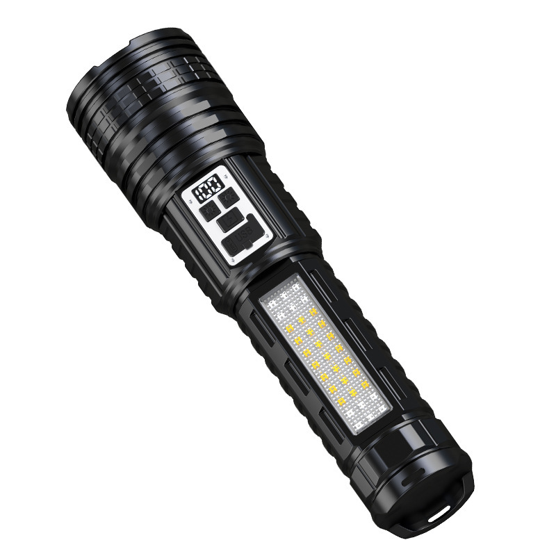 新品黄白ダブルレザーLED懐中電灯赤青コブ側灯ハイパワー懐中電灯伸縮ズーム懐中電灯|undefined
