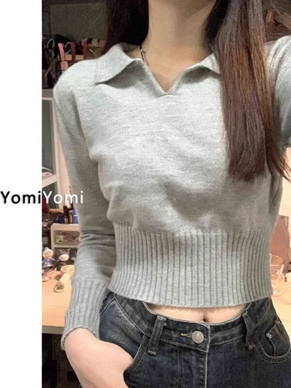 温柔风软糯奶系打底灰色针织衫女毛衣秋季大码胖mm内搭短款上衣潮|undefined
