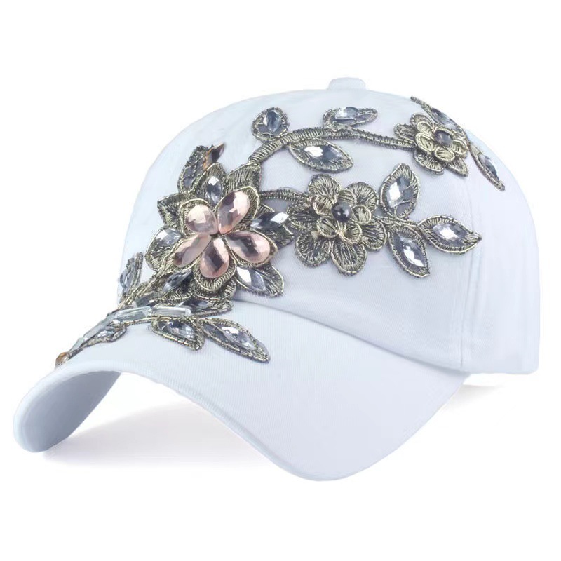 Comercio exterior sombrero de vaquero diamante hecho a mano gorra de béisbol industria pesada oro seda flor sombrero moda rhinestone sombrero fábrica al por mayor