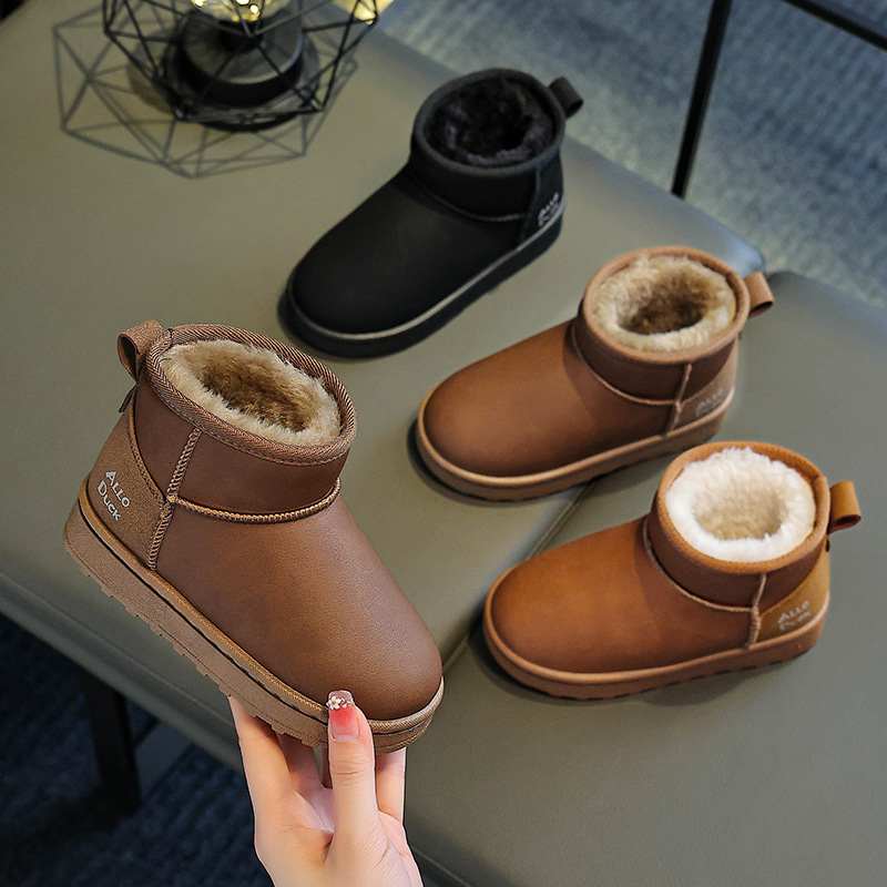 Winter Kidsren's Snow Boots Waterproof Boys and Girls Fashionable Short Boots Baby Fleece-Lined Warm Cotton Shoes Kidsren's Anti-Slip Boots