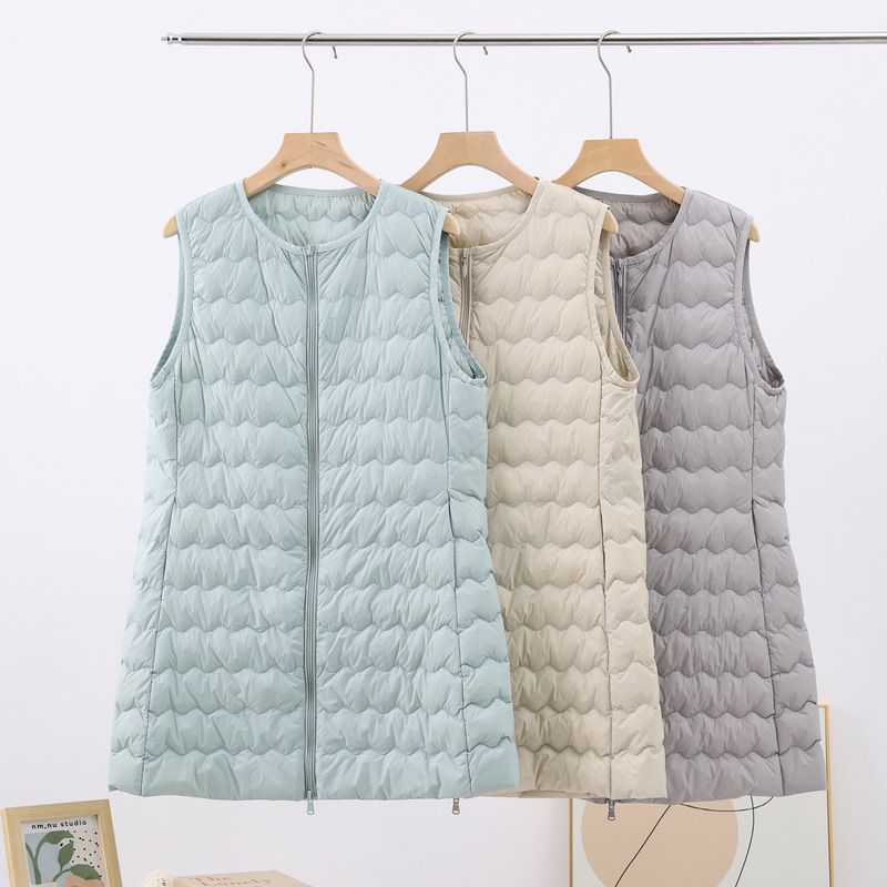 Collarless Long Lightweight down Vest for Women 2025 New Style Mid-Length Round Neck 90% down Coat Essential Inner Layer Collarless Long Lightweight down Vest for Women 2025 New Style Mid-Length Round Neck 90% down Coat Essential Inner Layer