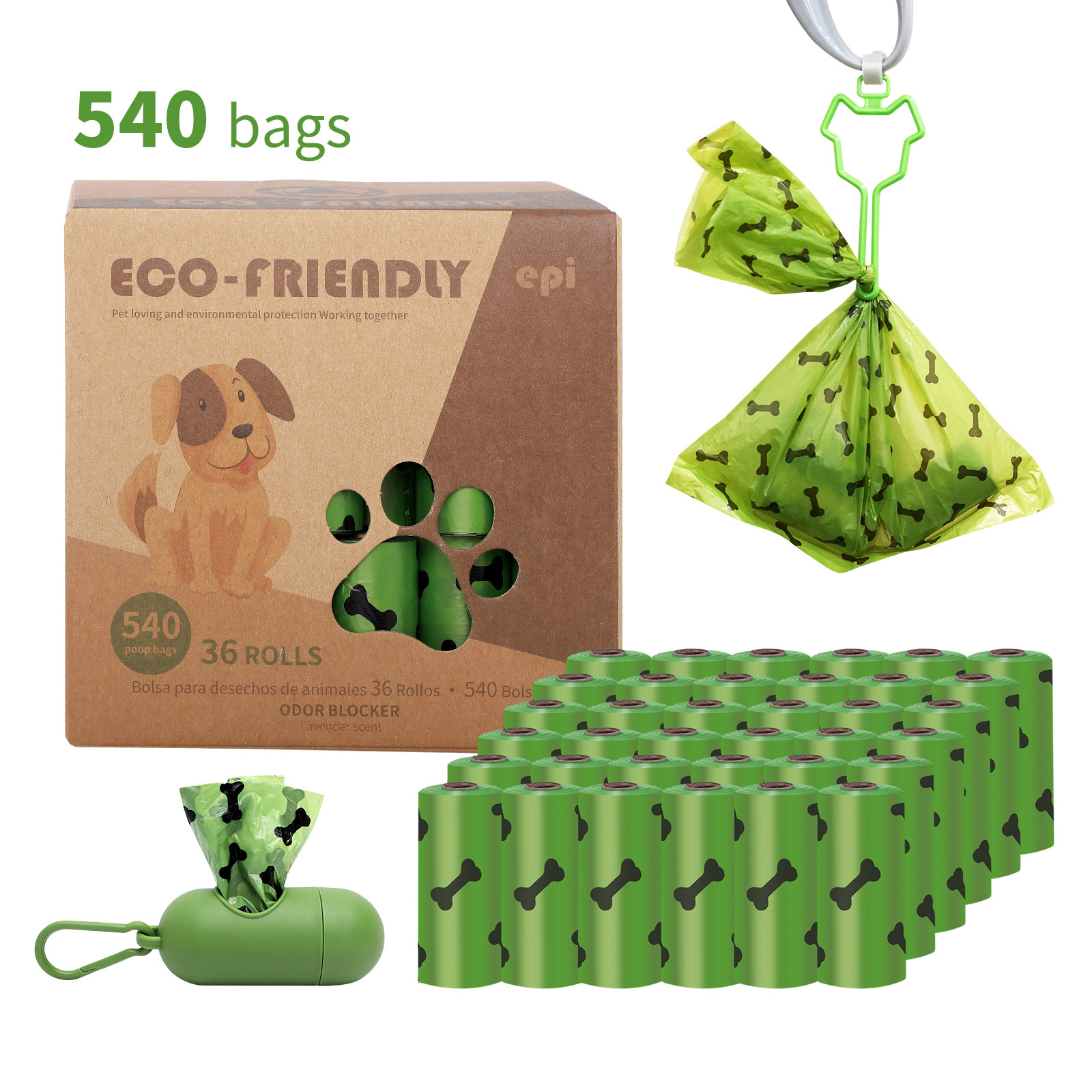 Transfronterizo en stock al por mayor 1,5 Bolsa de basura para mascotas de seda en caja bolsa de caca EPI bolsa de caca degradable bolsa de caca
