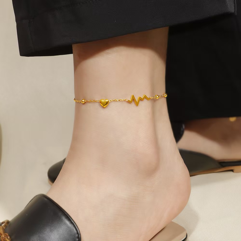 Nueva moda coreana de acero de titanio electrocardiograma de tobillas de amor para mujeres de alta calidad cadenas de pie no se desvanecen joyas de nicho de diseño